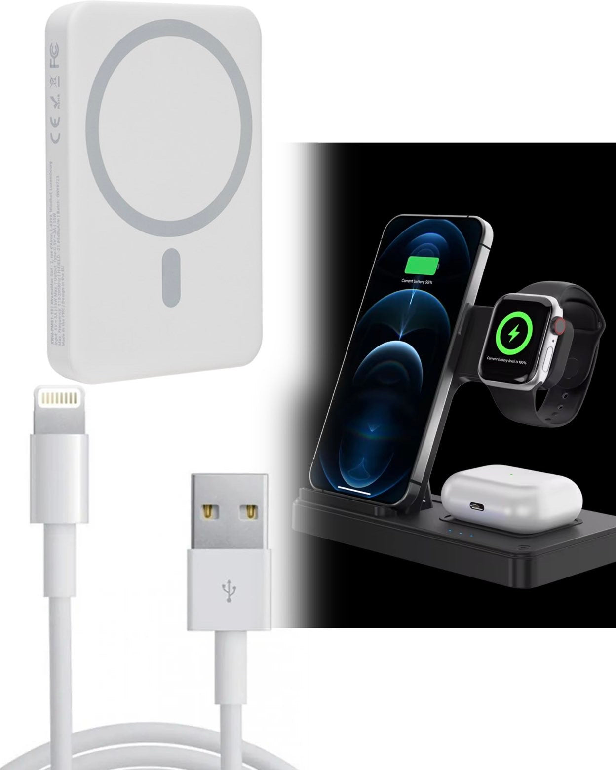 Pack charge magnétique 3en1 compatible iPhone appelle Watch et AirPods chargeur sans fil +cable usb