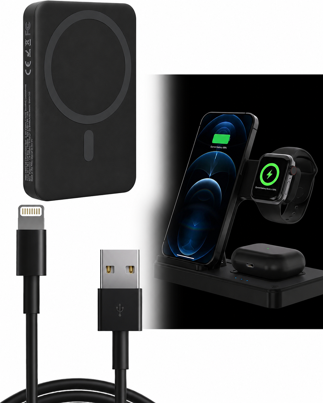 Pack charge magnétique 3en1 compatible iPhone appelle Watch et AirPods chargeur sans fil +cable usb