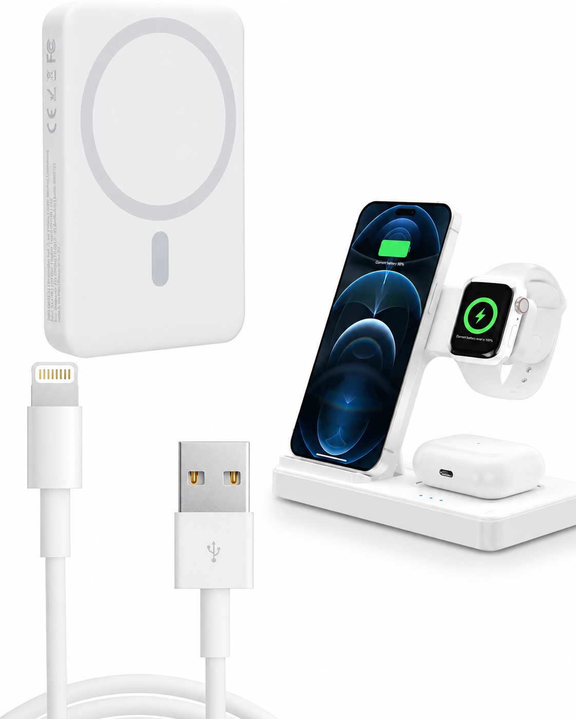 Pack charge magnétique 3en1 compatible iPhone appelle Watch et AirPods chargeur sans fil +cable usb